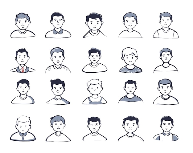 Boys Outlines Doodles vector illustration