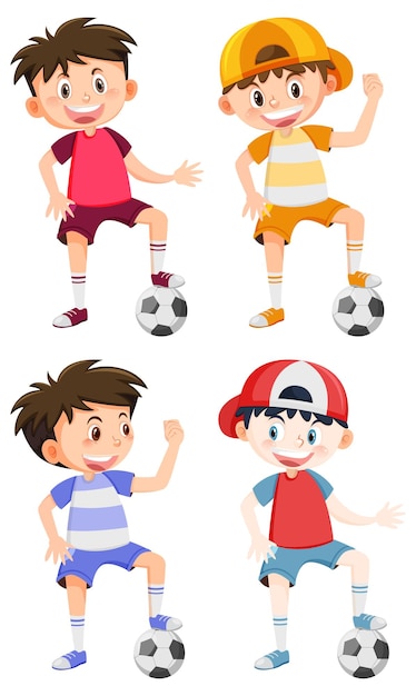 Boys playing footballs cartoon