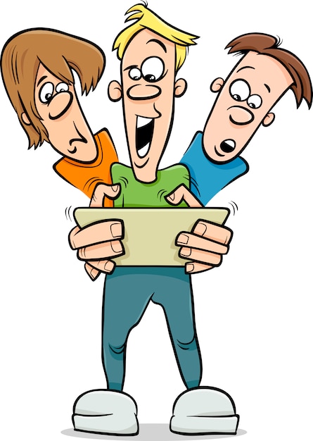 Boys playing game cartoon illustration