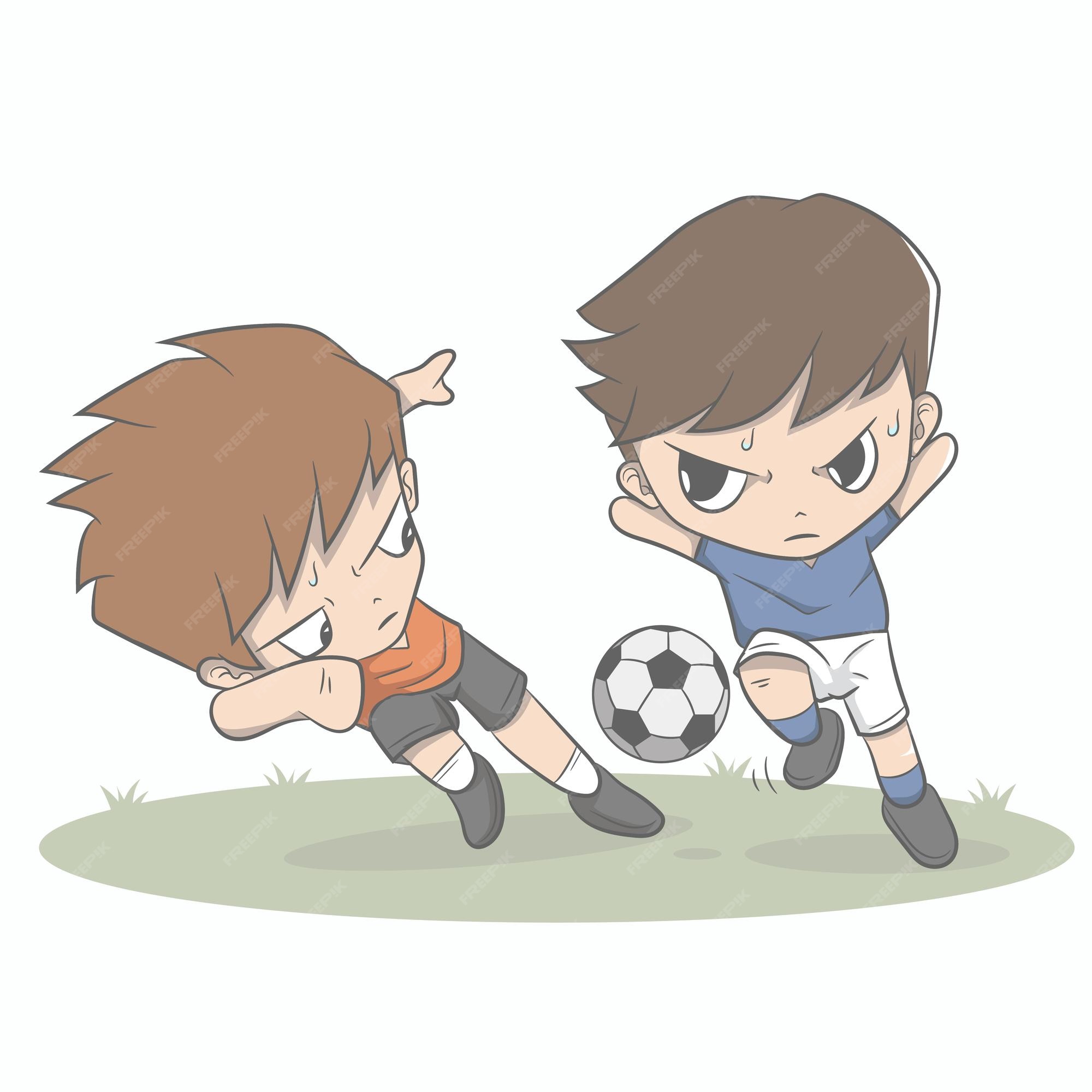 Premium Vector | Boys playing soccer on the sport field soccer players  soccer game cartoon anime character