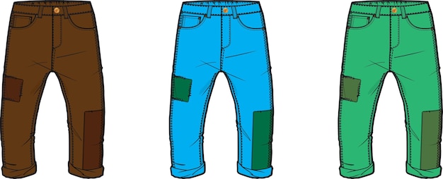 Boys relaxed fit jean new flat sketch technical drawing vector illustration template