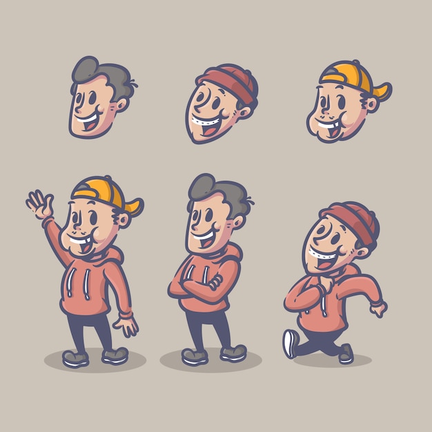 Vector boys retro character set editable