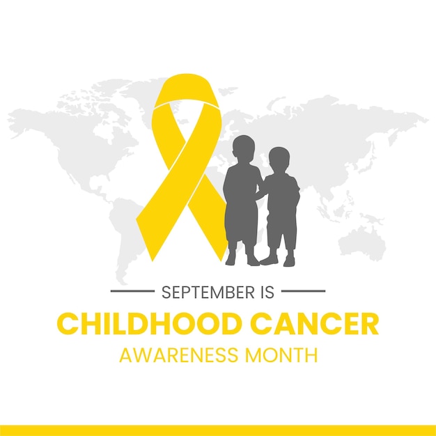 Boys standing in front of a yellow ribbon suitable for childhood cancer awareness month celebration