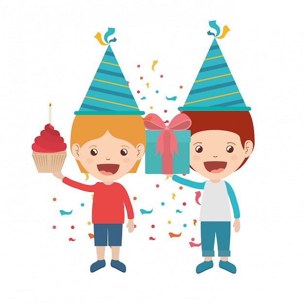 Boys with party hat in birthday celebration