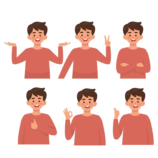 Boys with various poses, set vector