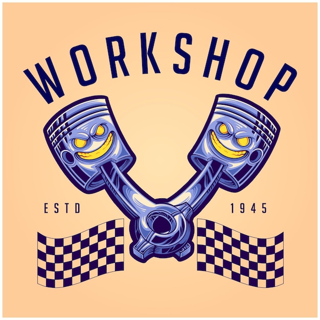 Boze dubbele zuiger motor motor workshop illustratie