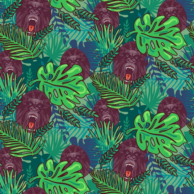 Boze gorilla's naadloze achtergrond patroon cartoon vector