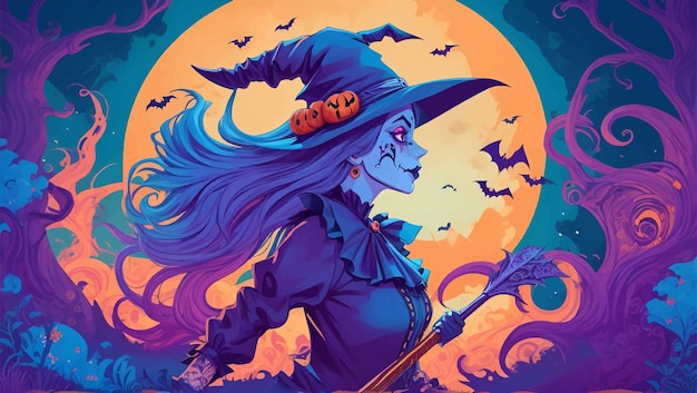 Boze heks Levendige Halloween-achtergrond in illustratiestijl