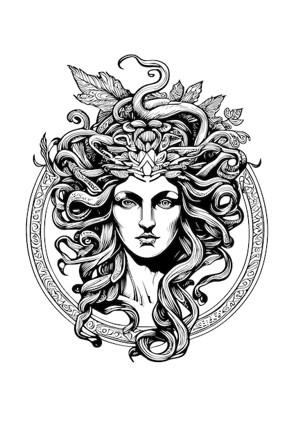 Boze Medusa hoofd hand getekende illustratie