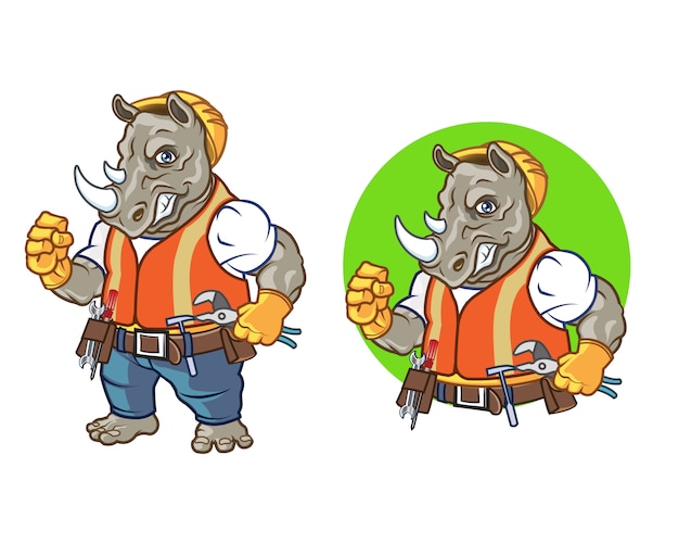 Boze neushoorn klusjesman cartoon mascotte