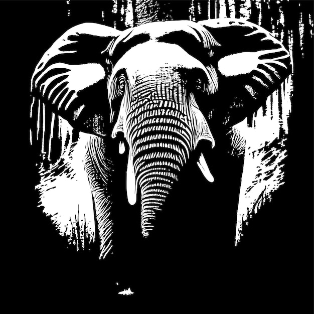 Boze olifant close-up in madera mistige bos hand getekend geïsoleerde illustratie