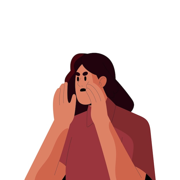 Boze ontevredenheid persoon schreeuwen Woedend verontwaardigd agressieve demonstrant activist die oproept tot oproer spreken Ontevreden geïrriteerde vrouw Flat vector illustratie geïsoleerd op witte achtergrond