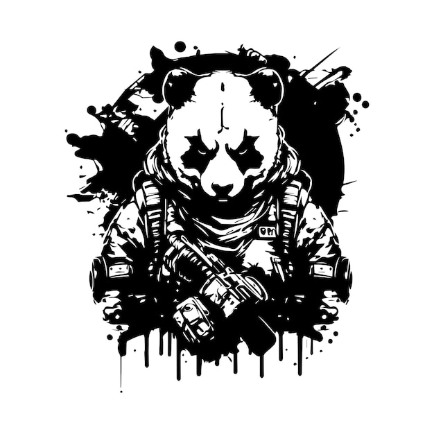 Boze panda logo zwart-wit hand getekende illustratie