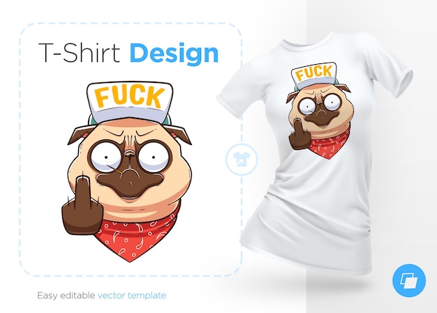 Boze pug dog illustratie en t-shirt ontwerp