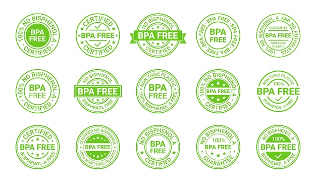 Vector bpa-vrije stempel geen bisfenol ronde badges niet-giftige plastic stickers etiketten voor eco-pakket