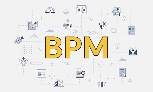 Bpm business process management concept with icon set with big word or text on center