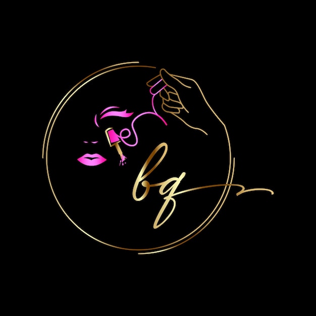 Logo iniziale bq, chiodi, modello vettoriale luxury cosmetics spa beauty