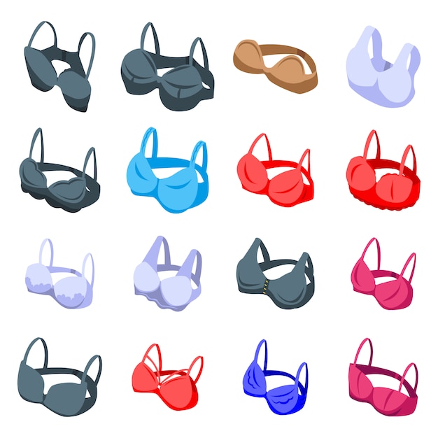 Bra icons set, isometric style