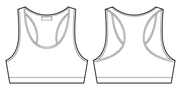 Bra technical sketch illustration Women's yoga underwear design template Casual underclothing