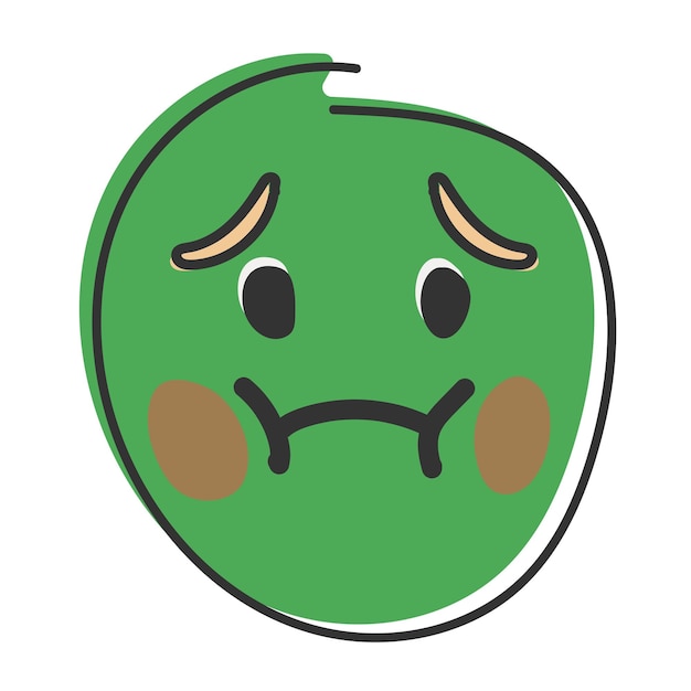 Braaksel emoji tegenhouden Groene emoticon gezicht walging Handgetekende vlakke stijl emoticon