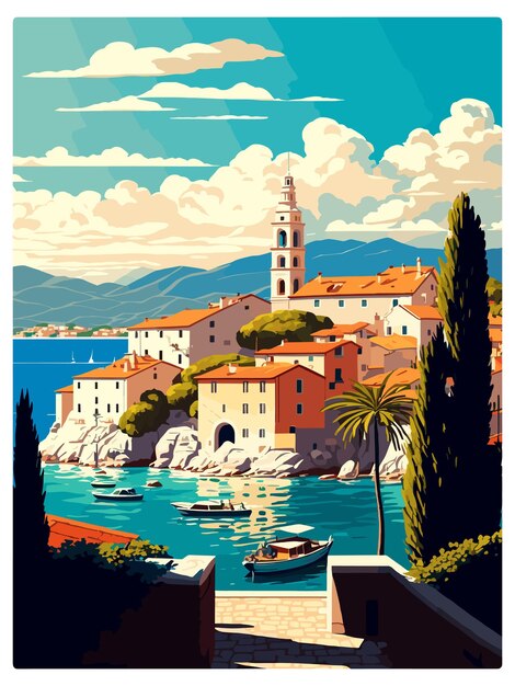 Vector brac croatia vintage travel poster souvenir postcard portrait painting wpa illustration