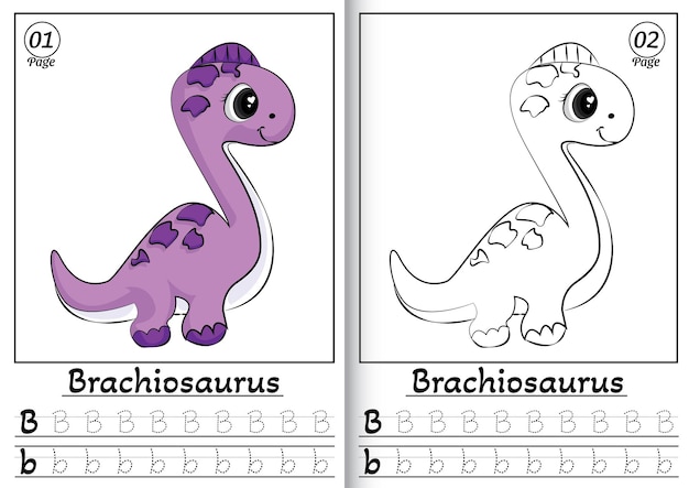 Brachiosaurus Alphabet ABC Coloring Page B Printable coloring page or book dinosaur Brachiosaurus