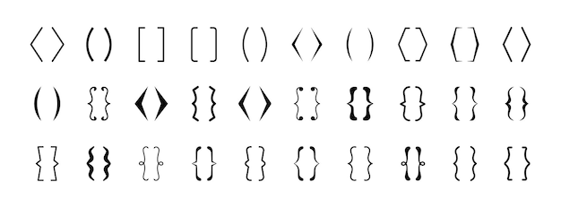 Набор значков скобков набор текстовых скобков цитаты векторная иллюстрация