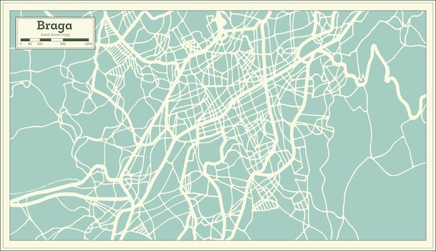 Braga Portugal City Map in Retro Style. Outline Map. Vector Illustration.