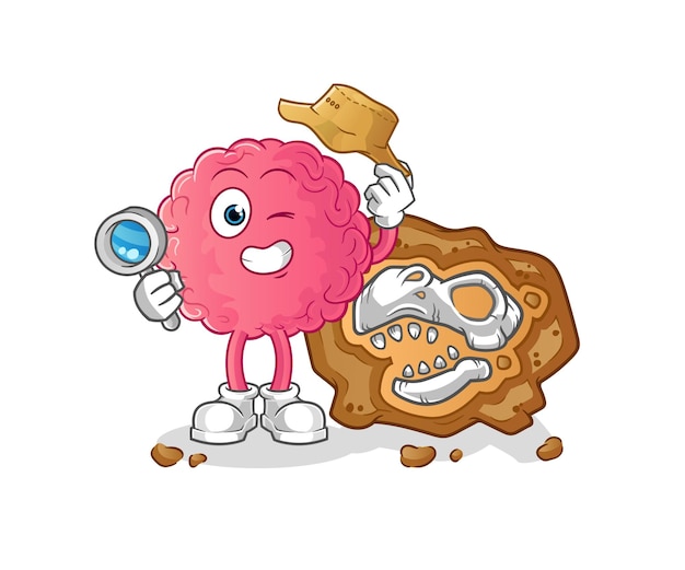 Brain archaeologists with fossils mascot. cartoon vector