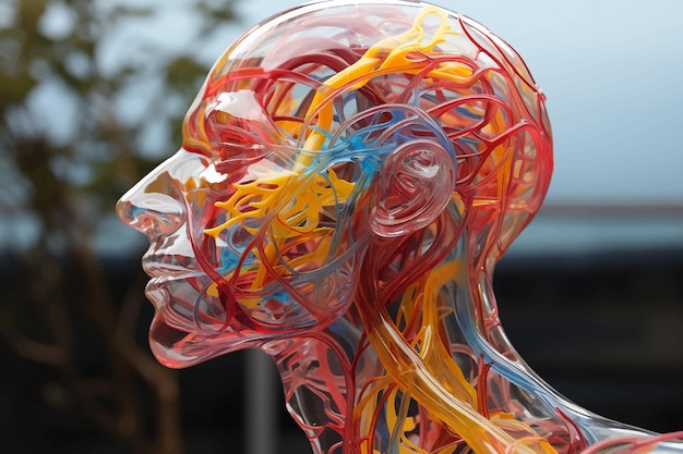 Вектор Артерии мозга нервы лимфатические узлы анатомия человека 3d иллюстрация.
