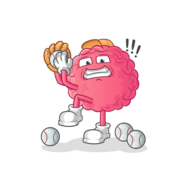 brain baseball pitcher cartoon. cartoon mascot vector