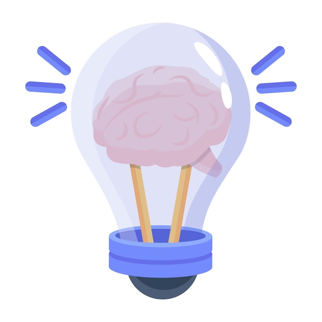 A brain in a blue light bulb with the word brain on it.