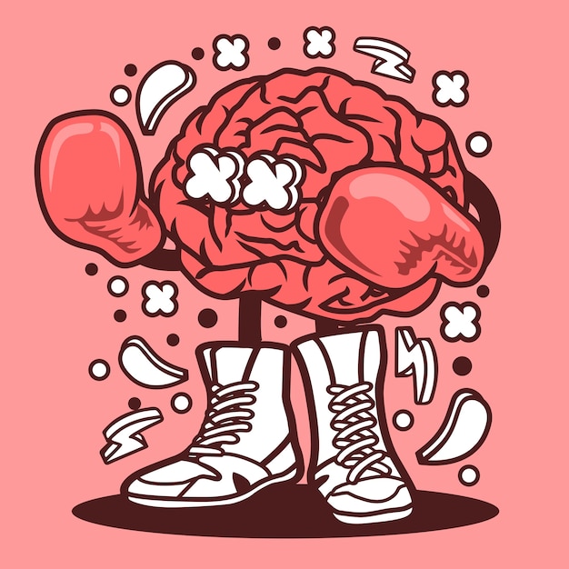 Vector brain boxer cartoon