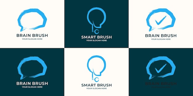 Brain bulb combined with brush stroke logo concept
