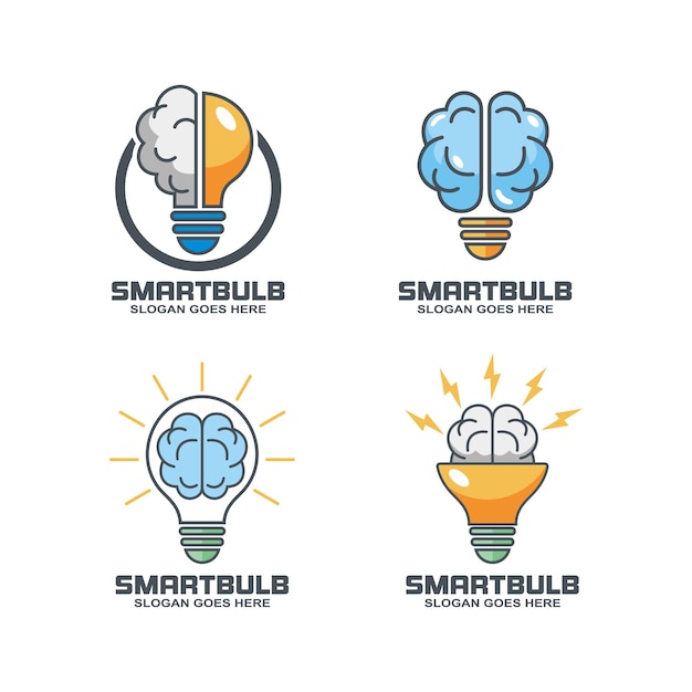 Vector brain and bulb logo set