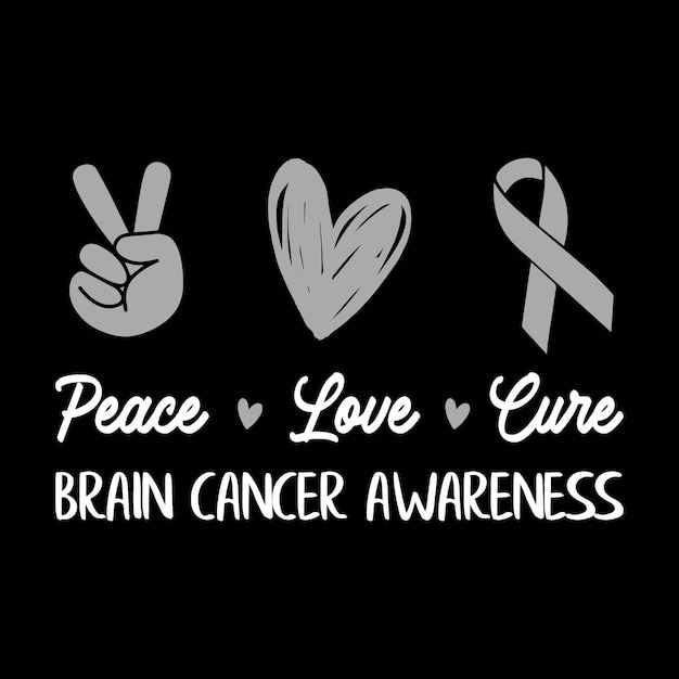 Brain Cancer Awareness Belettering T-shirt Design met grijs lint Beste voor printontwerp