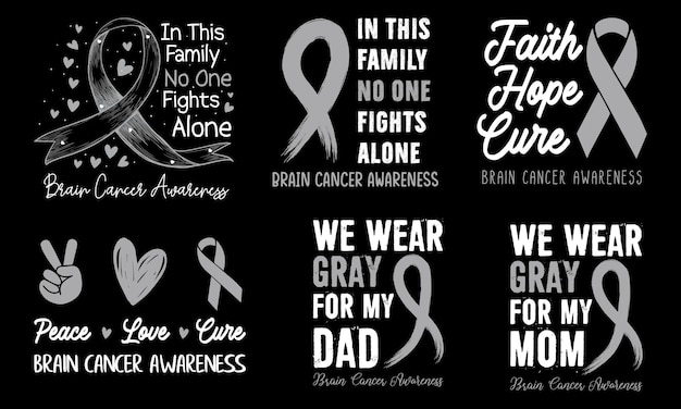 Vector brain cancer awareness lettering t-shirt design with gray ribbon best for print design