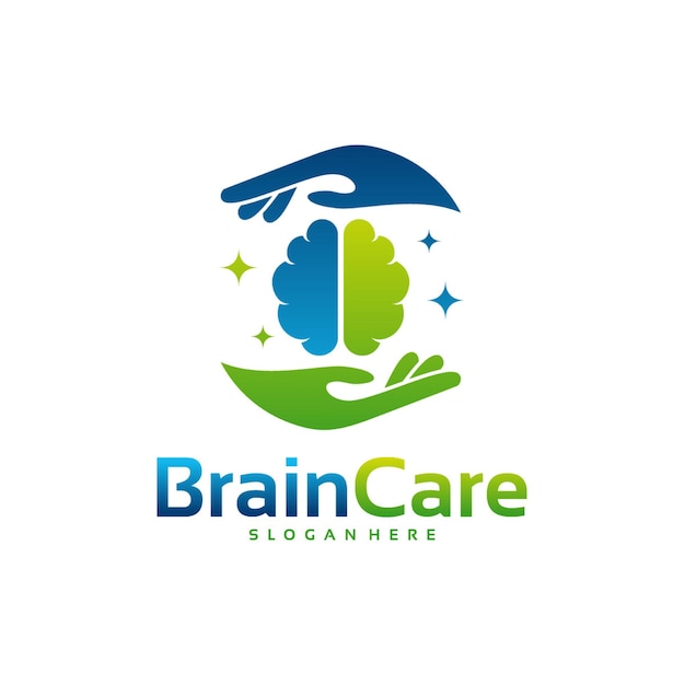 Шаблон логотипа уход за мозгом, дизайн логотипа уход, вектор символа мозга