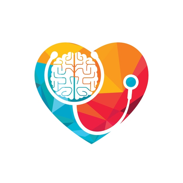 브레인 케어 터 로고 템플릿 스테토스코프 및 인간 뇌 아이콘 로고 디자인