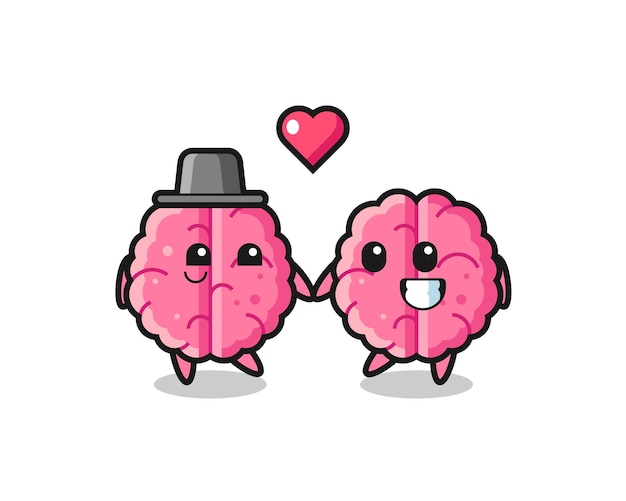 Vector brain cartoon character couple with fall in love gesture , cute style design for t shirt, sticker, logo element