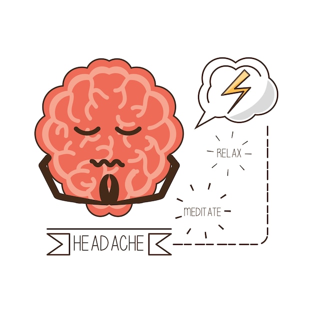 Vector brain cartoon of mental heath mind and peaceful