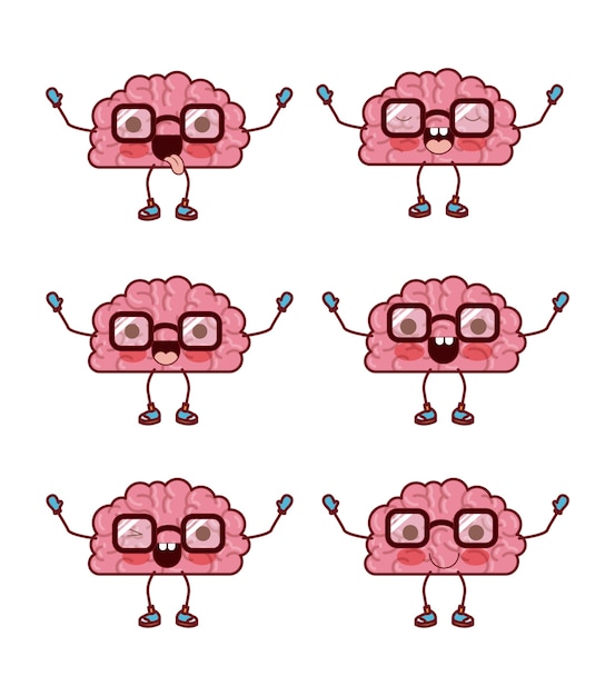 Brain cartoon pattern with glasses