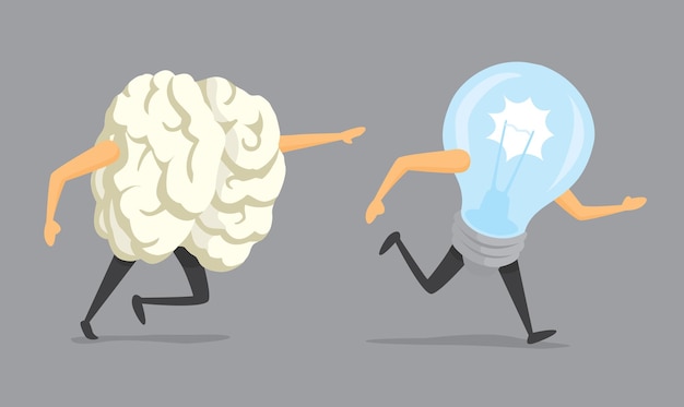 Brain chasing a light bulb or idea