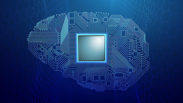 Brain circuit board blue technology illustration Artificial intelligence human brain circuit Big data and data science