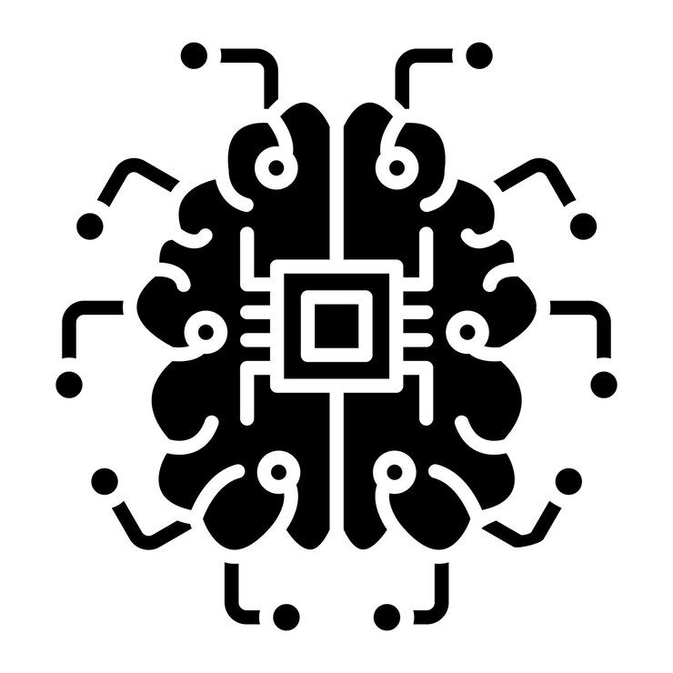 Vector brain circuit glyph solid black illustration