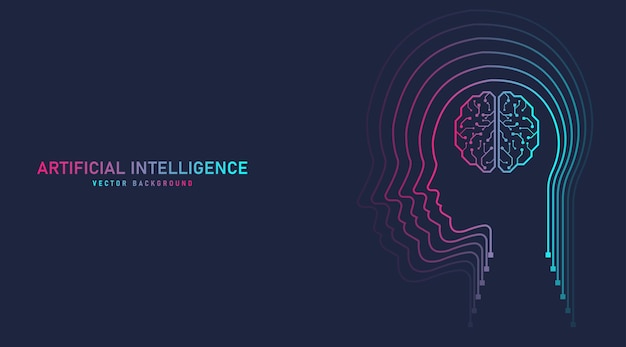 Мозговая схема в человеческом контуре Искусственный интеллект абстрактный фон красочный тон Технология