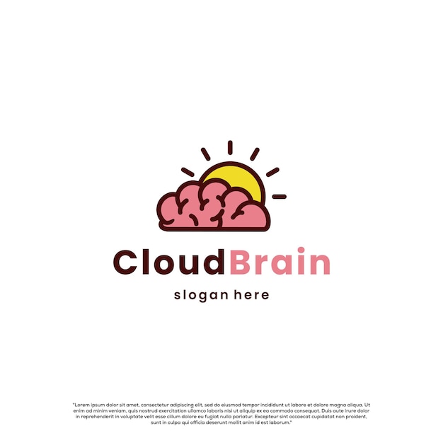 Brain cloud logo Brain combine with cloud and sun logo design on isolated background