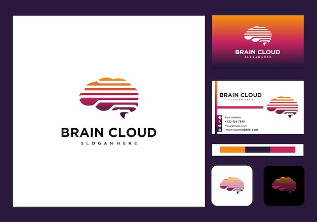 Brain cloud logo and business card icon