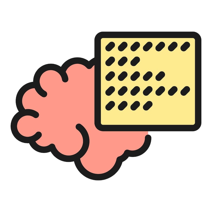 Vector brain coding icon outline vector code algorithm neural data color flat