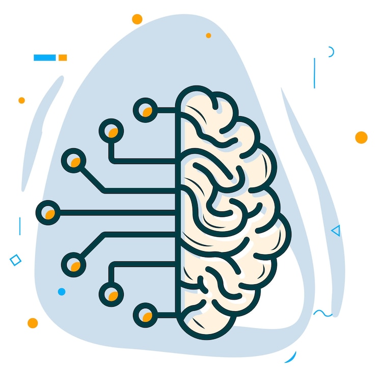 Vector brain connected flexible polymer threads concept neurodevelopmental stage vector design artificial